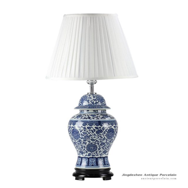 DS46-RZFU_New retail blue white floral pattern ceramic ginger jar lamp for reading