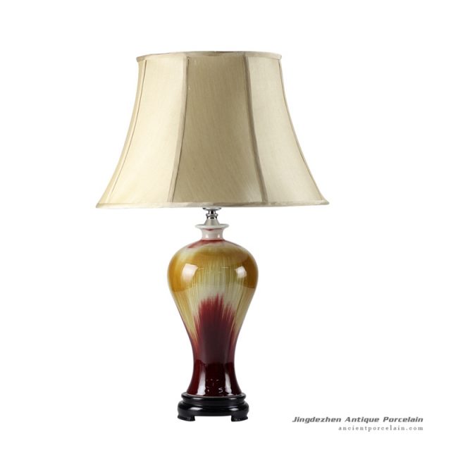DS49-RZFJ_Flambe transmutation glaze ceramic household lamp with fabric shade
