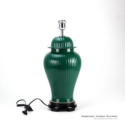DS58-RYMA_Dark green bright surface bamboo style oriental jar lamp