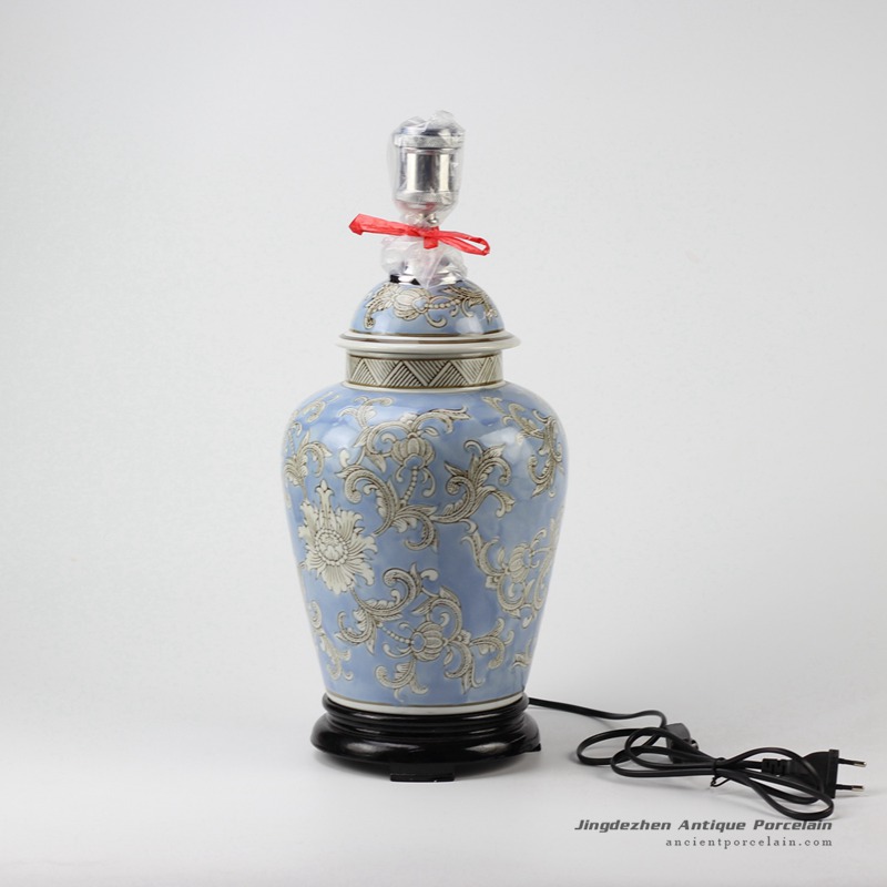 DS83-RYPU35_Online sale exotic light blue floral pattern ceramic table lamp