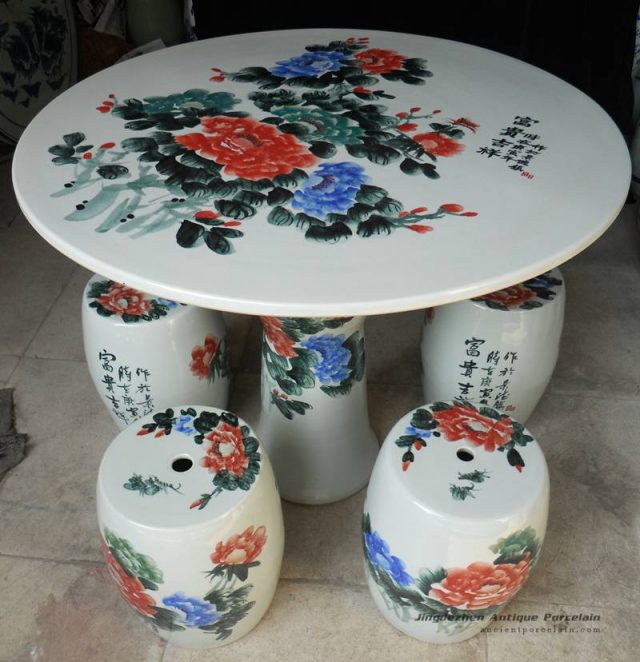 RYAY20_Chinese peony ceramic garden table stool