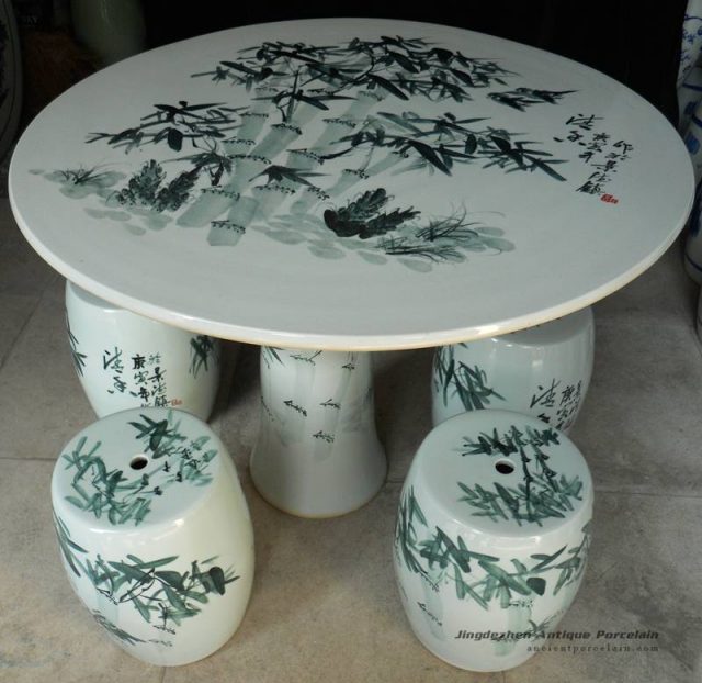 RYAY22_Chinese bamboo ceramic garden table set