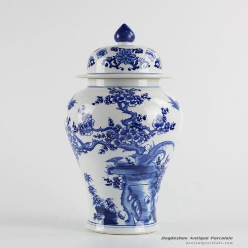 RYCI40_Bird cherry blossom pattern manual work ceramic ginger jar for exhibition room