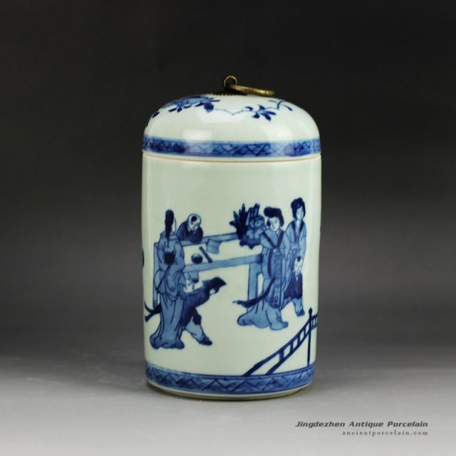 RYCZ10_vintage blue and white tin jar
