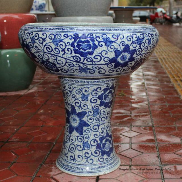 RYHD24_23.2″ Crackle glazed blue and white ceramic planters fishbowls