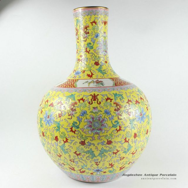 RYHH17_H21.5″ Yellow Floral hand painted jingdezhen porcelain vase