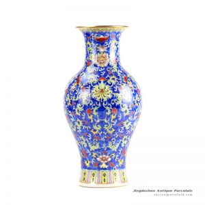 RYHH38_H14″ Porcelain Blue Famille rose Flower Vase