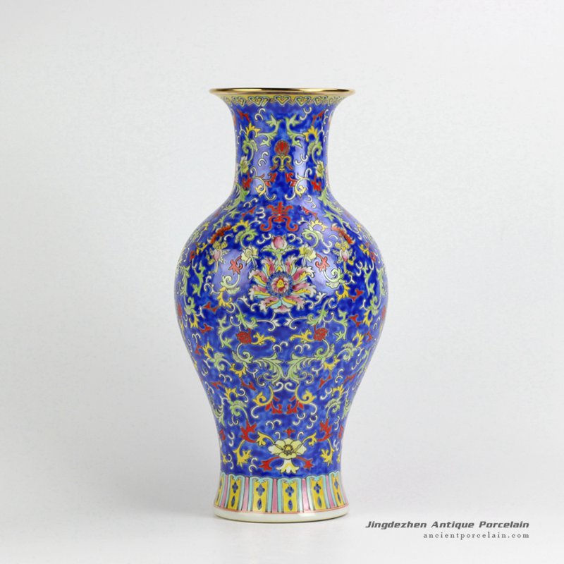RYHH39_Famille rose gold rim Qing Dynasty style ceramic decorative vase