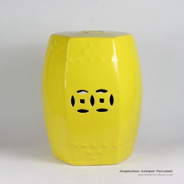 RYIR109-A_17inch Yellow 6 sided Ceramic Garden Stool