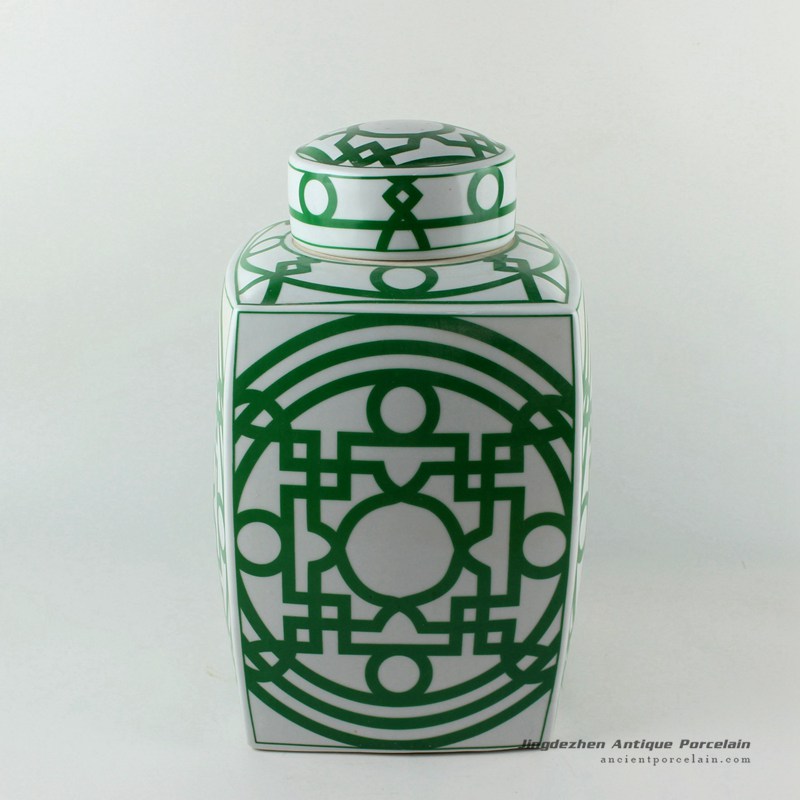 RYJF61_15inch Square Ceramic Jars, Green, Blue Color