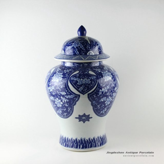RYJF62_H21.4inch White and Blue floral Temple Jar