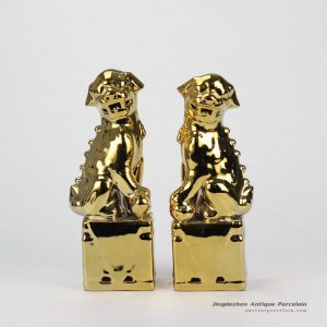 RYJZ16_Pair of Gold Foo Dog Statue