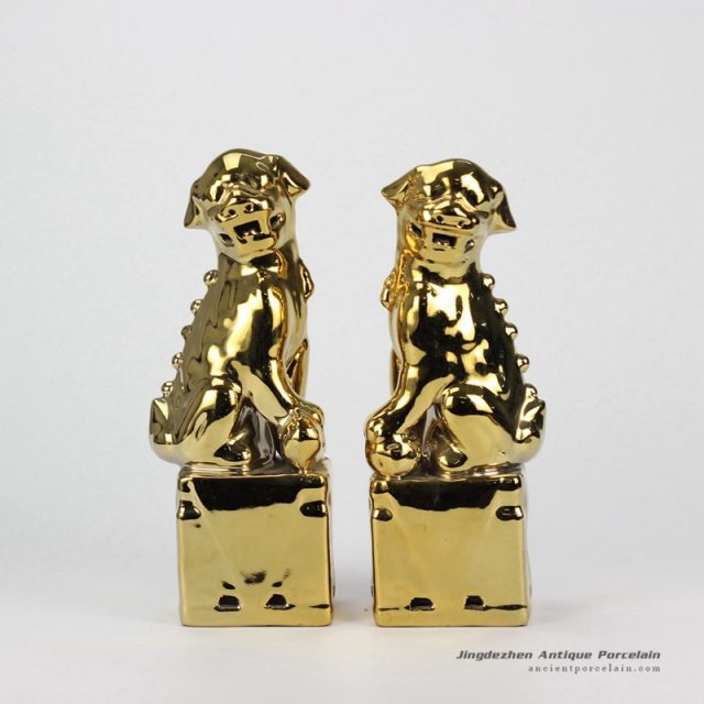 RYJZ16_Pair of Gold Foo Dog Statue