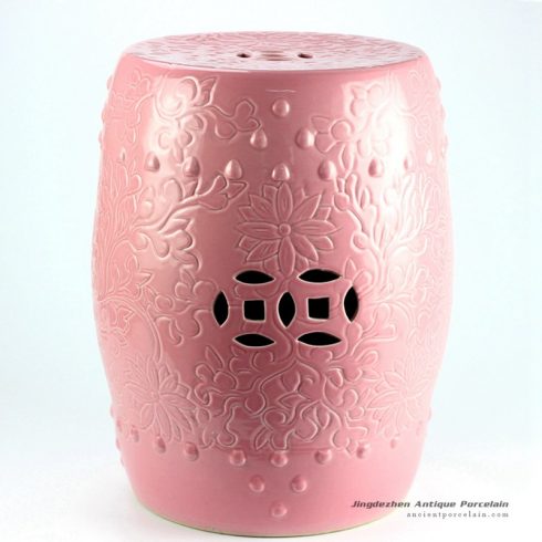 RYKB137-A_H17″ Pink Cearmic Round Floral Garden Seat