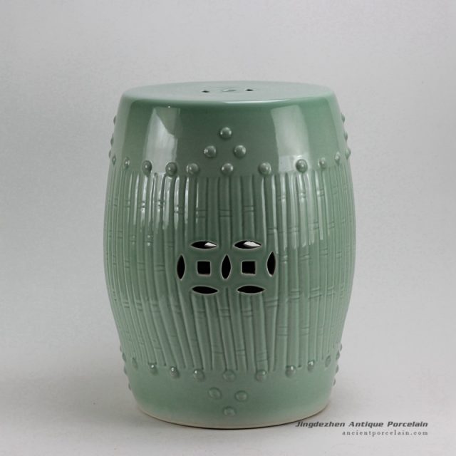 RYKB88-A_17″ Celadon Bamboo design Ceramic Garden Stool