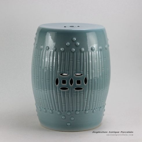 RYKB88-B_17inch Celadon Blue Bamboo design Ceramic Garden Stool