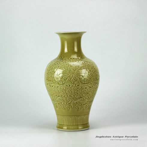 RYMA10_14inch Carved Floral Design Ceramic Vase