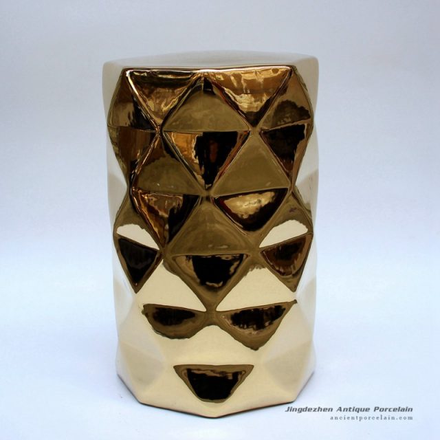 RYNQ186-A_Golden pleated diamond sparkles ceramic stool