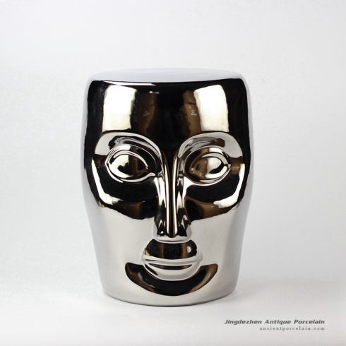 RYNQ55-B_Smooth glaze silver human face ceramic stool