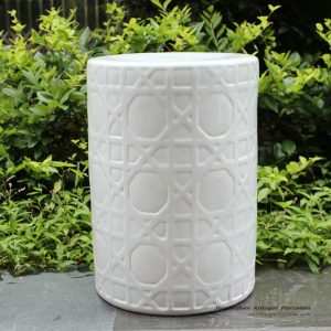 RYNQ58_16.5″ Carved white Ceramic Stool side table