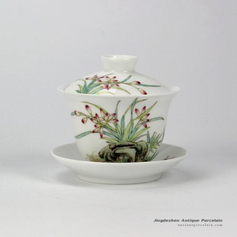 RYNY24-A_Hand Painted flower pattern Famille rose Tea Gaiwan