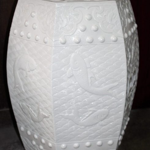 RYOM02-B_Carved carp pattern white porcelain stool