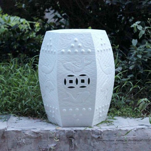 RYOM02-NEW_Carved fish pattern white porcelain stool