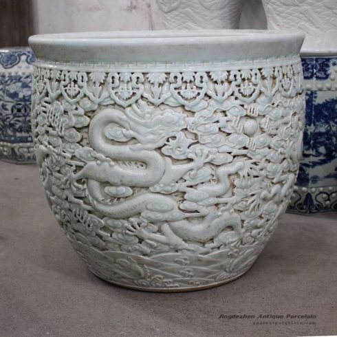 RYOM14_Engraved China fair tale dragon design propitious wish large porcelain pot
