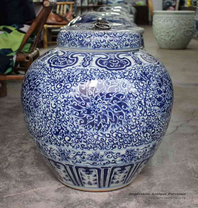 RYOM18_China antique design hand paint blue and white cornflower pattern large ceramic sundry jar