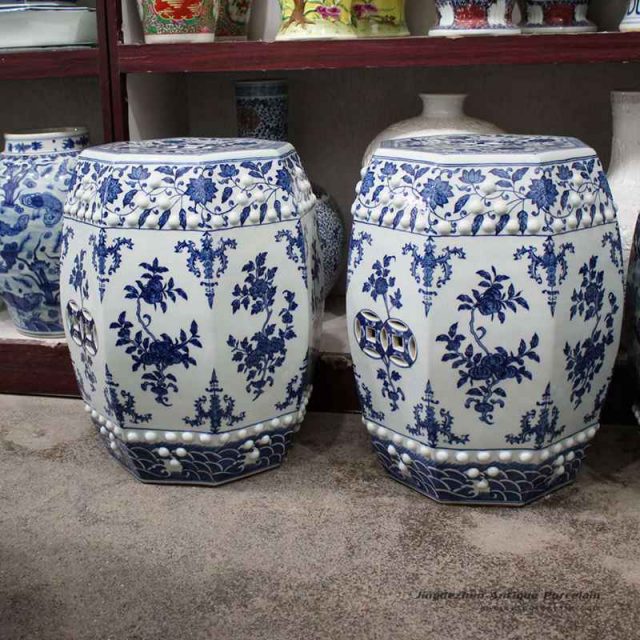 RYOM26-A_Villa decor lux look hand paint blue and white longevity peach pattern porcelain precious seat