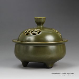 RYPM34_Tea dust glaze solid color China heritage three feet ceramic incense burner