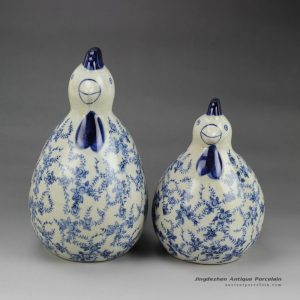RYPU24_h7.5inch Blue and White Pair of Cearmic Chicken Figurine