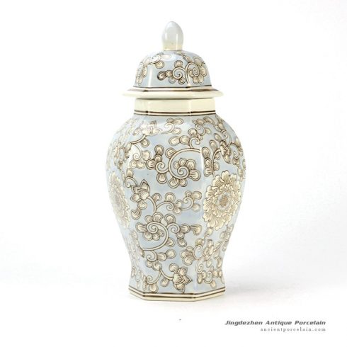 RYPU34_six-faced floral pattern Oriental furnishing light blue ginger jar