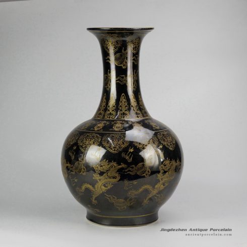 RYRJ13_Black bronze glaze gold painted design flying dragon pattern home decor vases