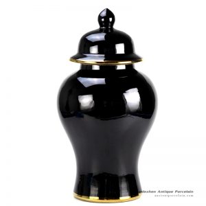 RYRJ14_Solemn black glaze plain color golden line design porcelain jar