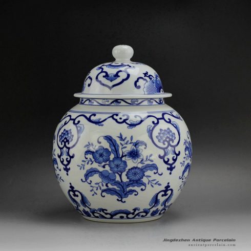RYSN01_Hand painted blue floral pattern ceramic caddy,little jar