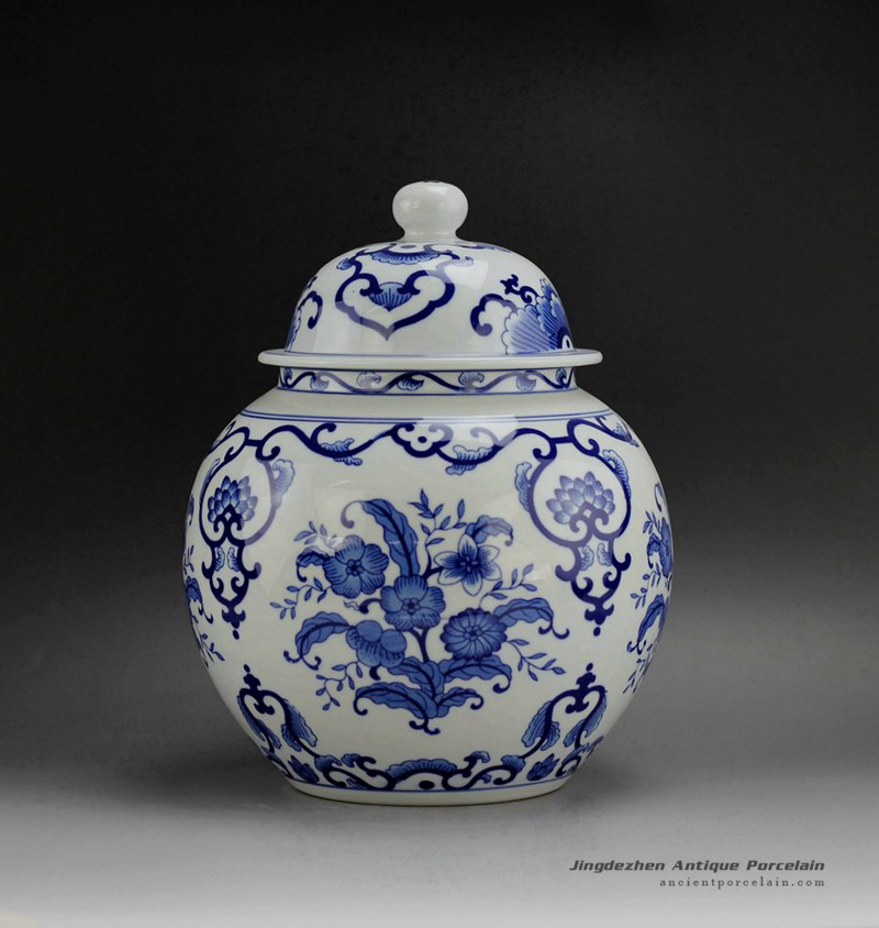 RYSN01_Hand painted blue floral pattern ceramic caddy,little jar