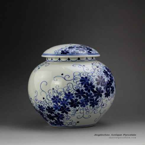 RYSN15_Blue and white hand painted floral pattern ceramic jar