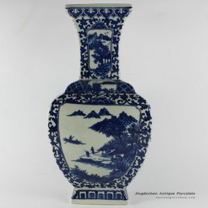 RYTM08_15″ Blue and white landscape ceramic flower vase
