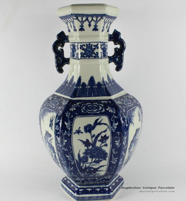 RYTM27_14.5″wholesale blue and white flower vases