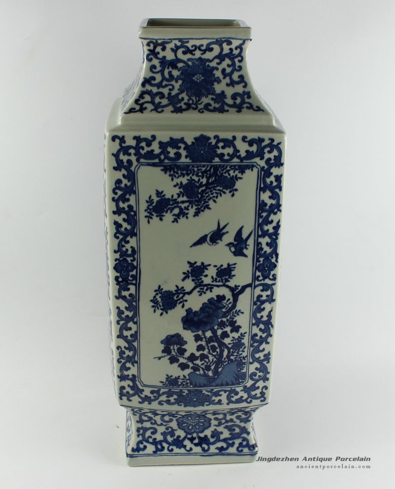 RYTM40_h20″ wholesale blue and white flower bird medallion ceramic vase