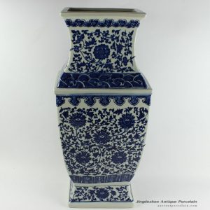 RYTM44_h21″ wholesale blue and white ceramic square vase