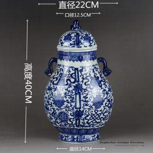 RYTM52_Creative hand paint interlock lotus branch pattern blue white chinaware irregular shape jar