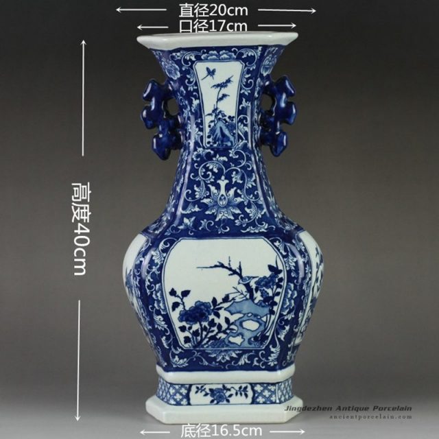 RYTM59_Blue white floral pattern hand paint spectacular flower vase