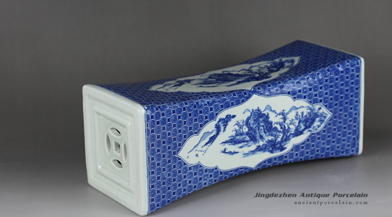 RYTM61-b_Landscape pattern ceramic blue & white waisted shape vase