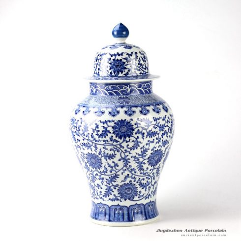 RYTR02-B_Blue and white hand paint antique Chinese ceramic ginger jar