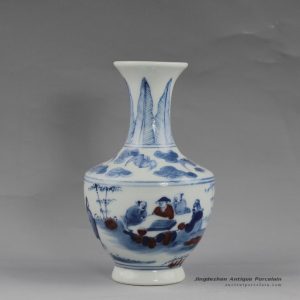 RYUD10_Hand painted the ancients played chess pattern ceramic blue white small vases
