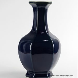 RYUU13_Deep blue smoothly glaze 6 side ceramic flower vase