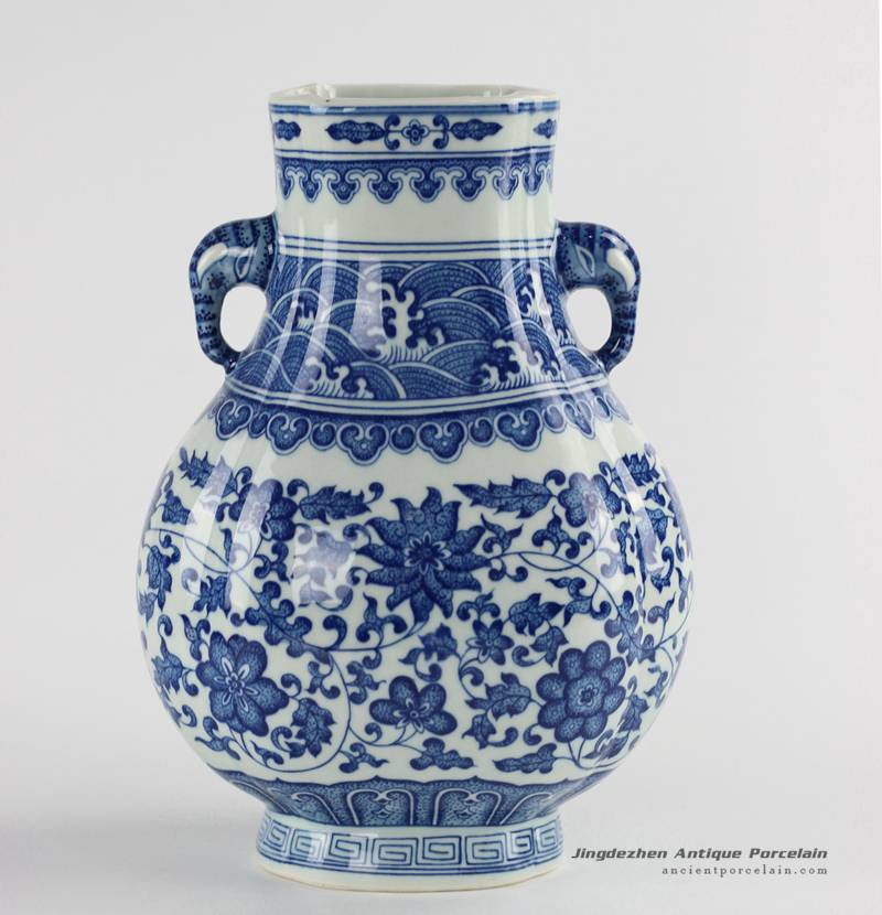 RYUU19_Large size elephant handles blue and white ceramic flower vase