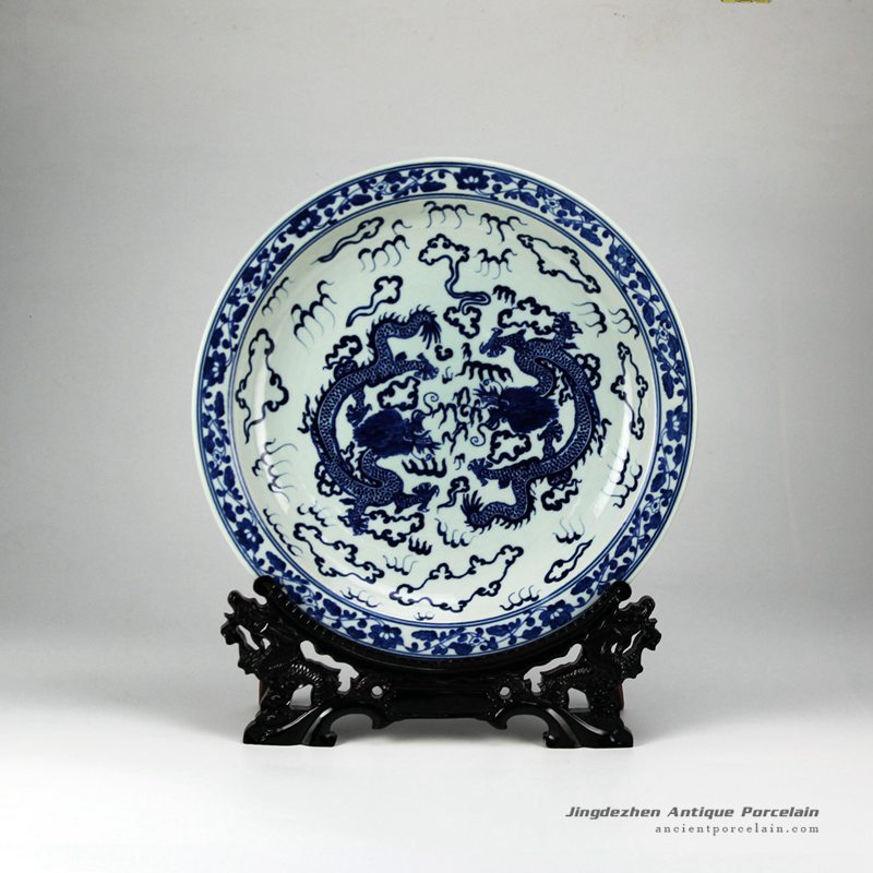 RYXC31-B_Double fire dragon hand paint precious porcelain plate
